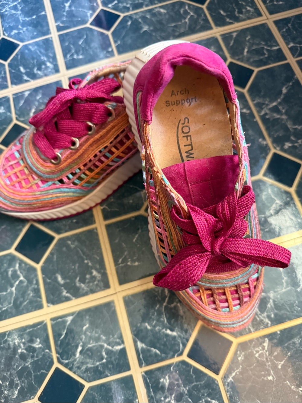 Multicolor Woven Lace-Up Sneakers - Pink Accent - Picture 4 of 8